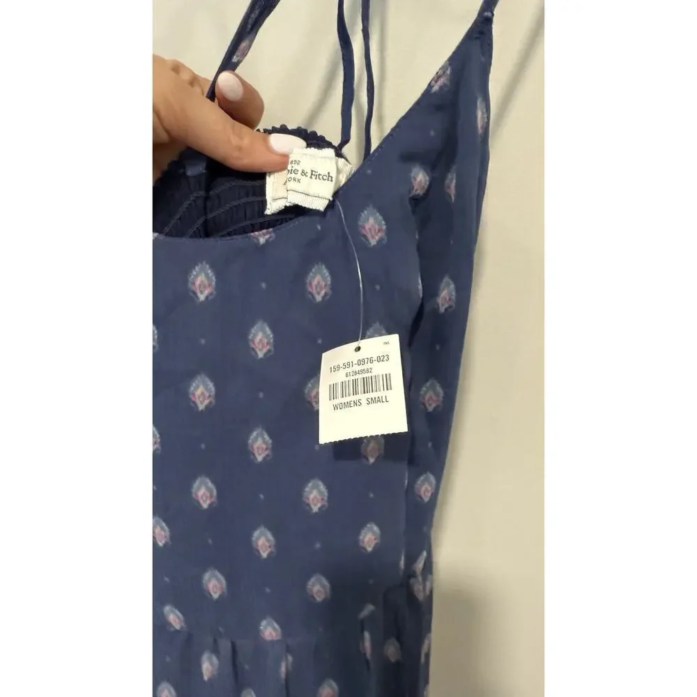 Abercrombie Fitch Maxi Dress Small Navy Floral V Neck nWT 1729